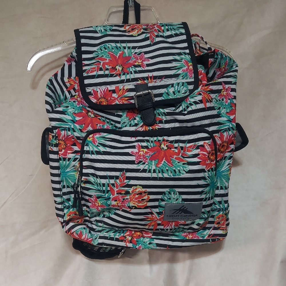 High Sierra Elly Backpack Tropical Stripe Black Floral Rucksack Tech Spot Tablet